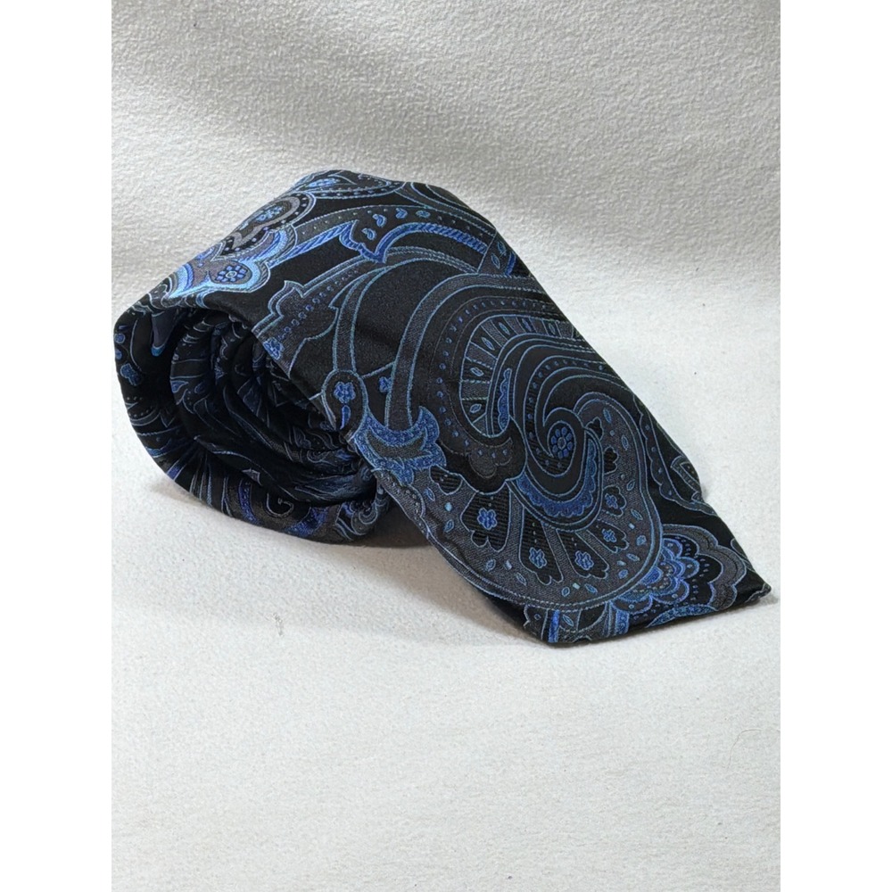 Croft & Barrow Mens Blue Grey Paisley Silk Necktie Hand Made Black Classic Tie